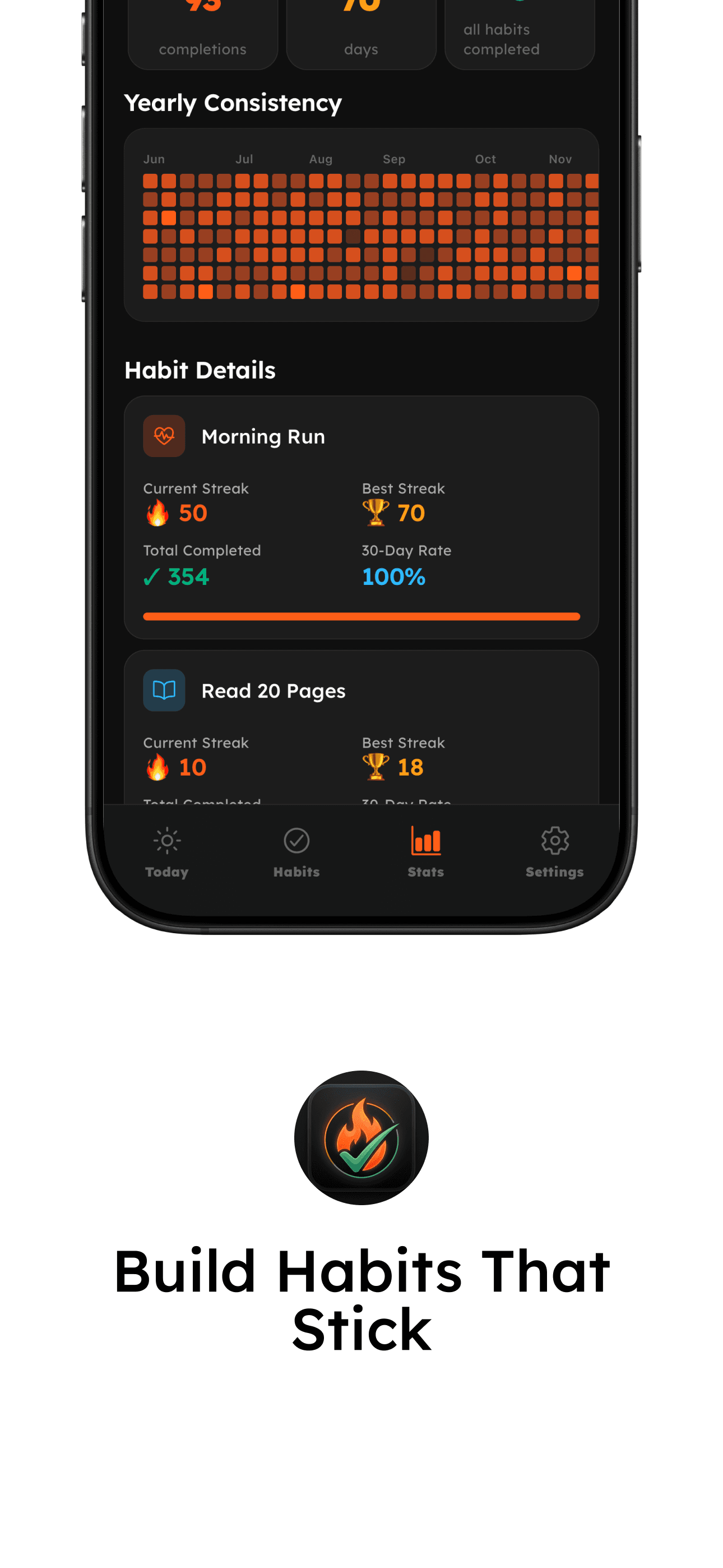 StreakMate App interface showing daily habit streaks