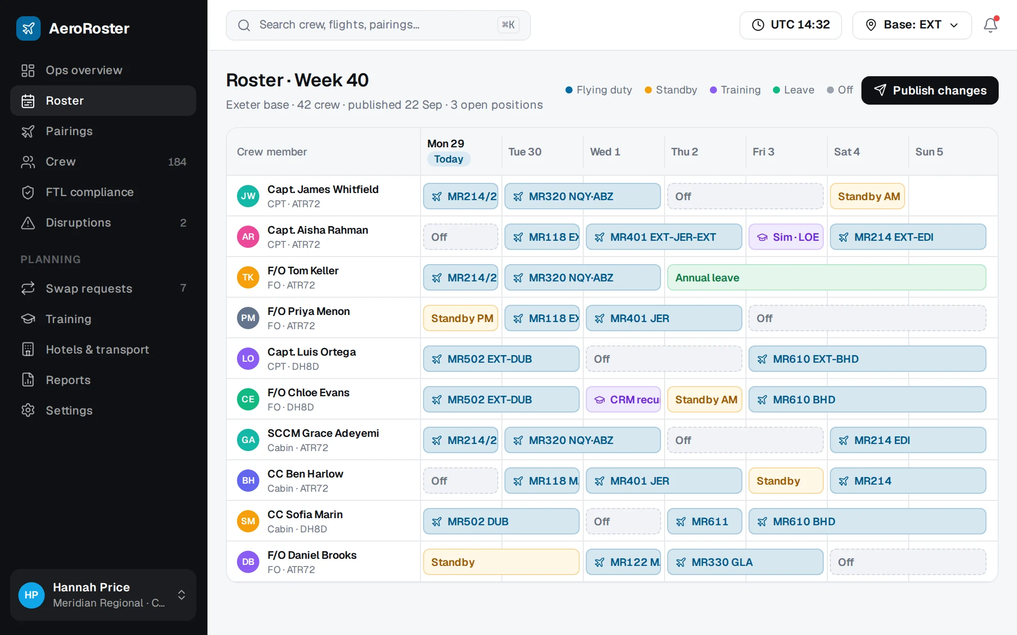 AeroRoster web app screen 1